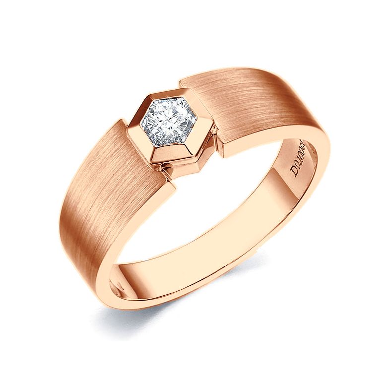 Anello per Uomo Oro rosa & Diamante solitario. Motivo esagonale | Capitaine - 1