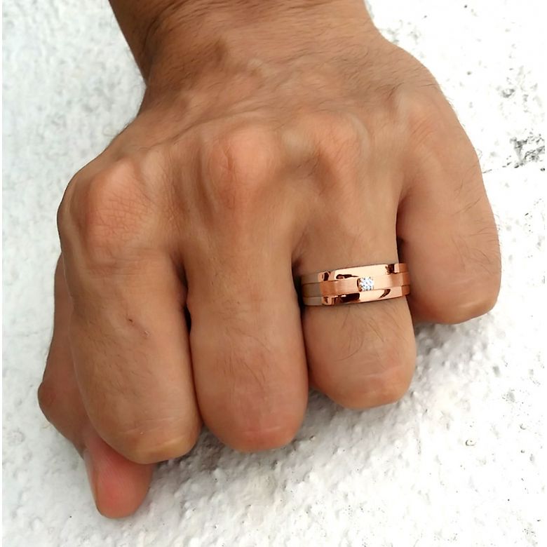 Anello Uomo - Oro rosa - Diamante 0.083ct - 1