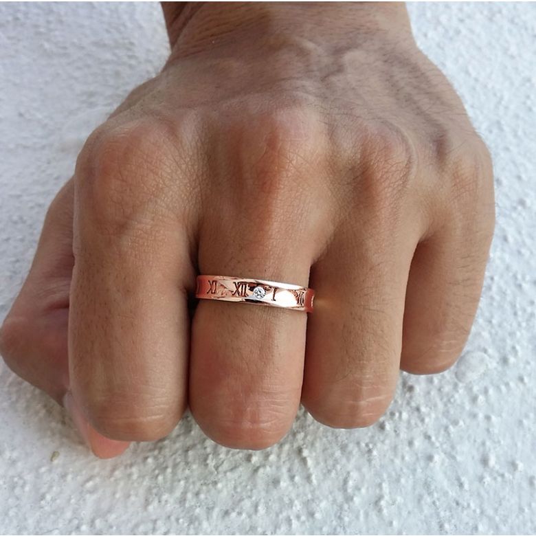 Anello da Uomo Numeri Romani - Oro Rosa e Diamante - 2