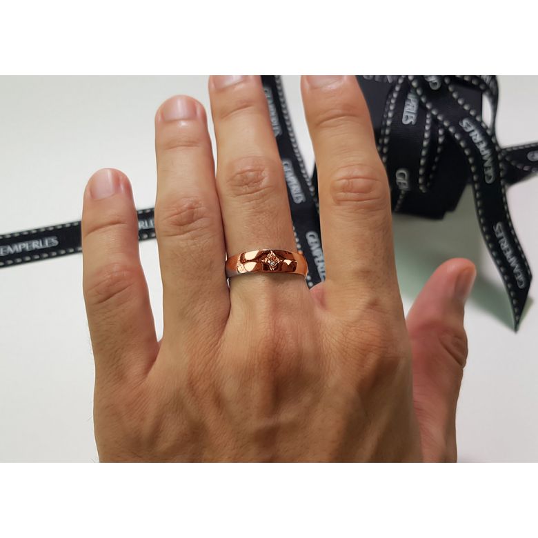 Anello per Uomo in Oro rosa 18ct. Diamante centrale | Borgia - 4