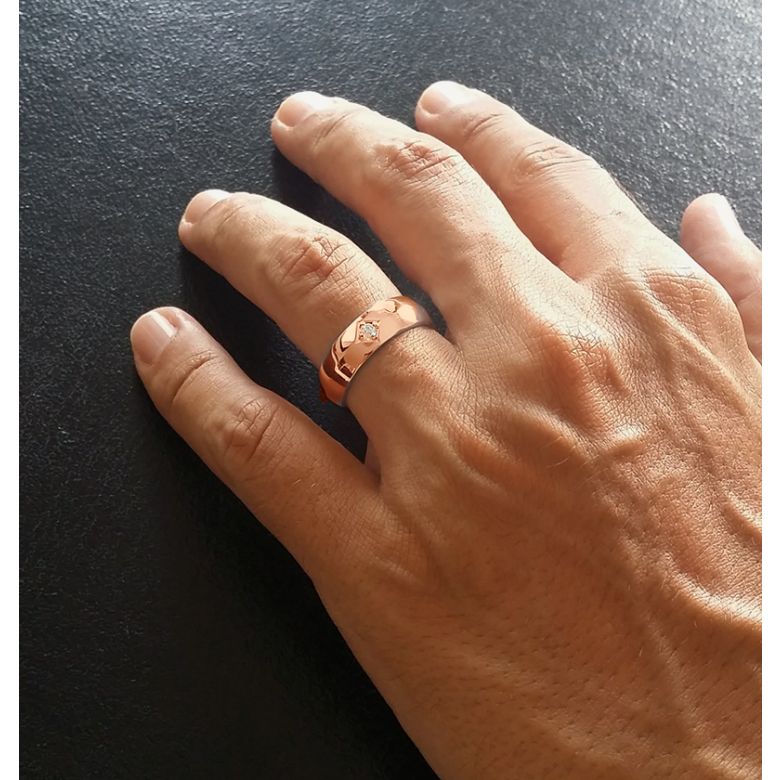 Anello per Uomo in Oro rosa 18ct. Diamante centrale | Borgia - 2