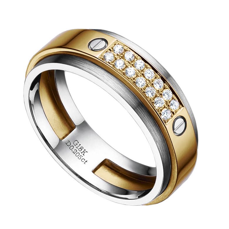 Anello Uomo. Metallo Oro bianco e giallo 18k. Diamanti 0.205ct | Diomede - 1