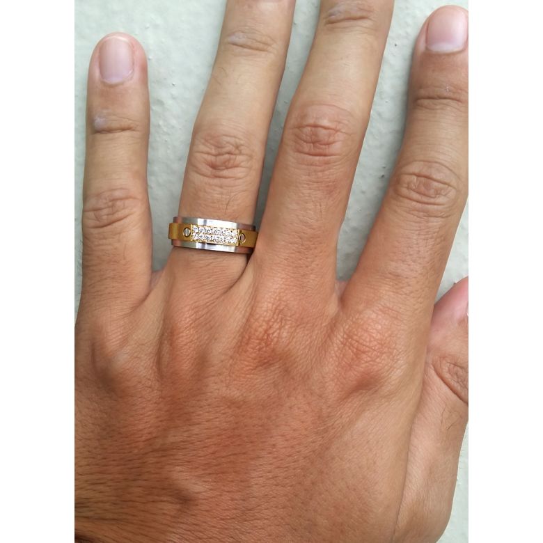 Anello Uomo. Metallo Oro bianco e giallo 18k. Diamanti 0.205ct | Diomede - 3