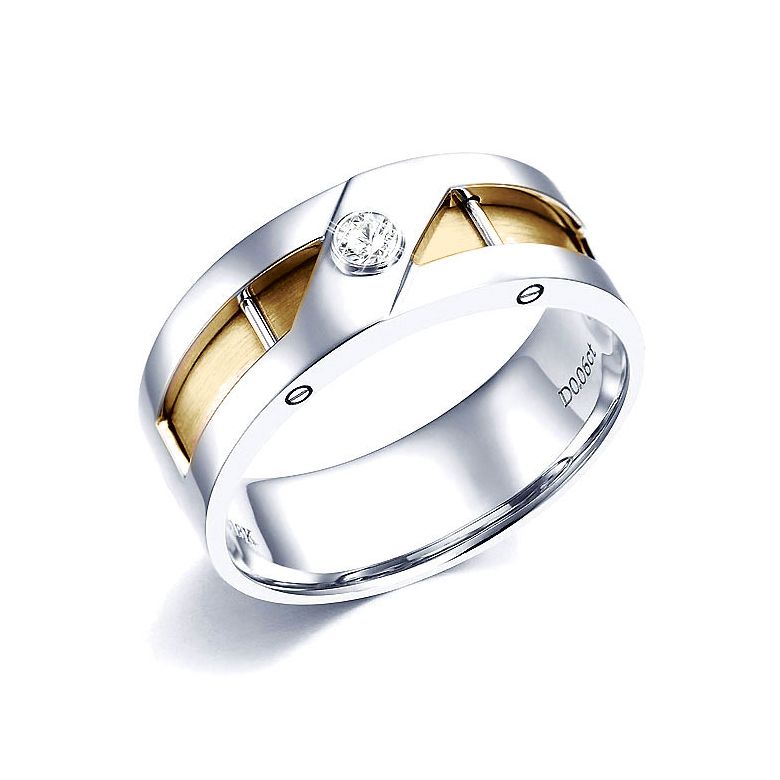 Anello Uomo - Oro bianco, giallo - Diamante 0.060ct - 1