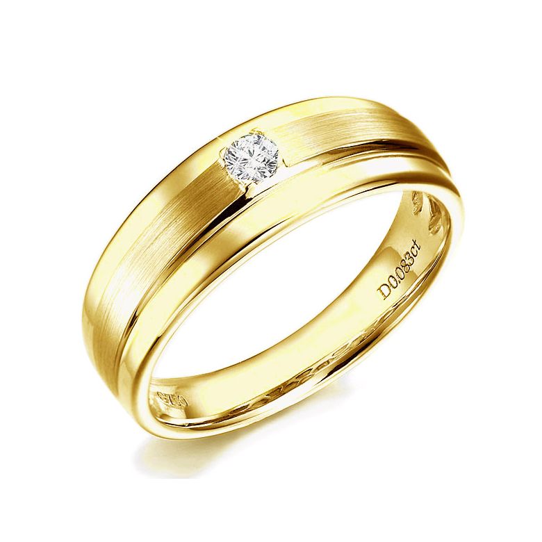 Anello Uomo - Oro giallo lucido e satinato - Diamante taglio brillante - 1