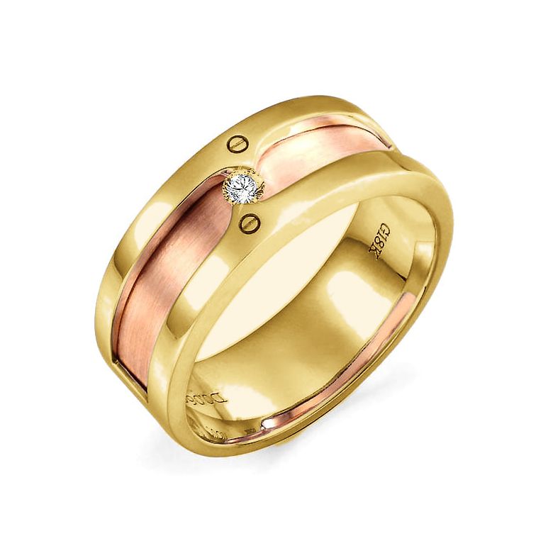 Anello Uomo - Oro giallo, rosa 9.50gr - Diamante 0.060ct - 1