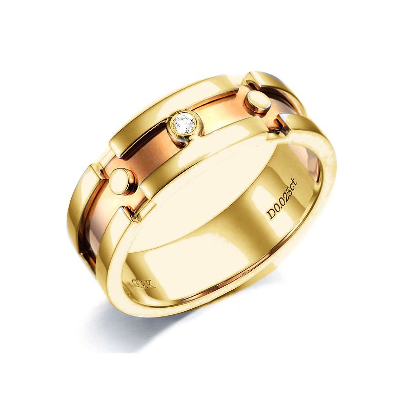 Anello Uomo - Oro giallo, rosa 7.50gr - Diamanti 0.025ct - 1