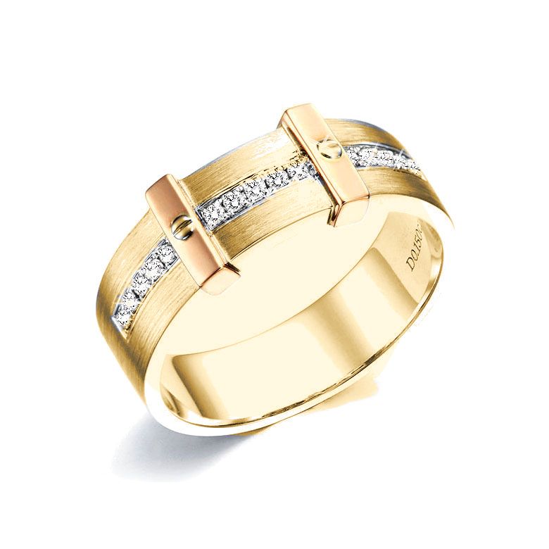 Anello Uomo - Oro giallo, rosa 7.80gr - Diamanti 0.150ct - 1