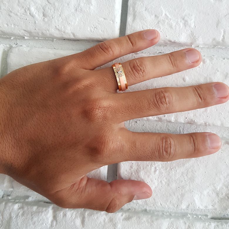 Anello Uomo in Oro giallo e rosa con diamanti | Britannicus - 6