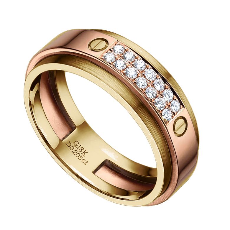 Anello Uomo. Metallo Oro giallo e rosa 18k. Diamanti 0.205ct | Diomede - 1