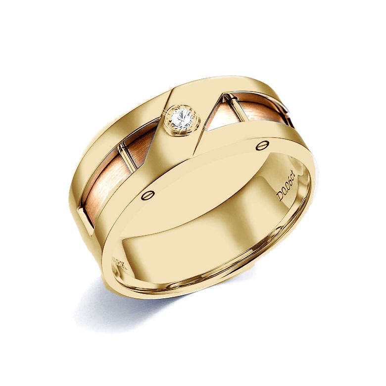 Anello Uomo - Oro giallo, rosa - Diamante 0.060ct - 1