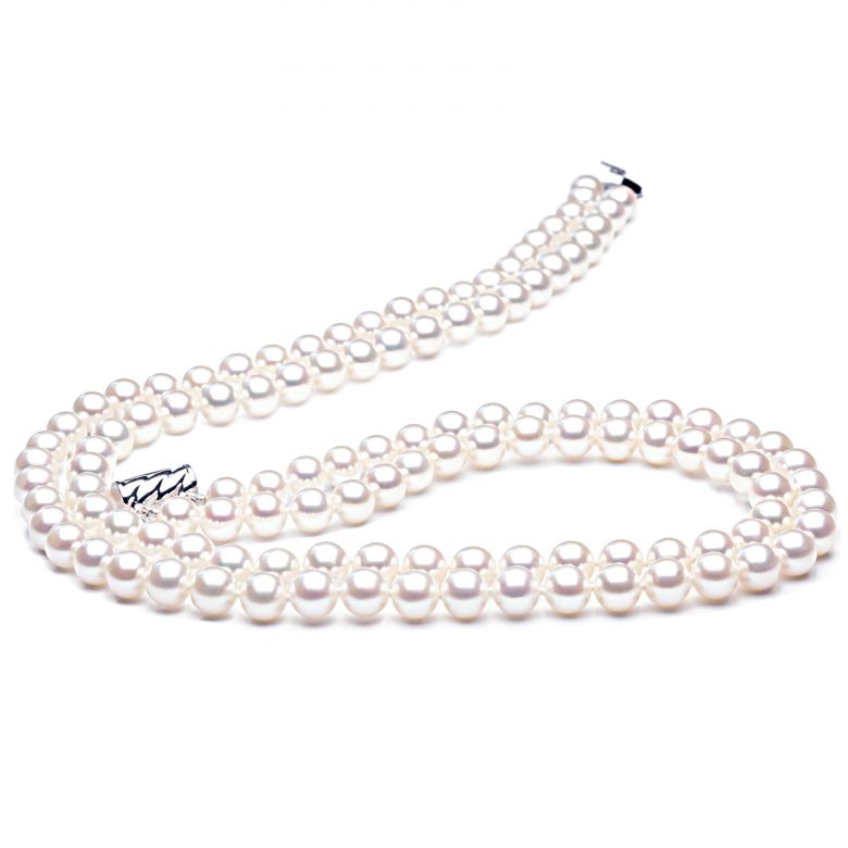Collana A Due Fili Oceanis - Perle d'Acqua Dolce Bianche - 6.5/7mm, AAA - 1
