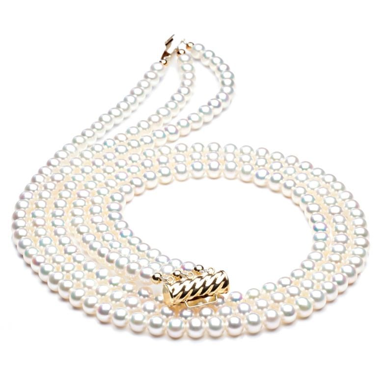 Collana A Tre Fili Chabada - Perle d'Acqua Dolce Bianche - 5/5.5mm, AAA - 2