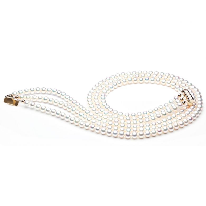Collana A Tre Fili Chabada - Perle d'Acqua Dolce Bianche - 5/5.5mm, AAA - 3