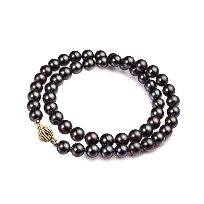 Collana di Perle Akoya Amiko - Giapponesi Nere, Verdi - 6/6.5mm, AAA | Gemperles oro giallo - 1
