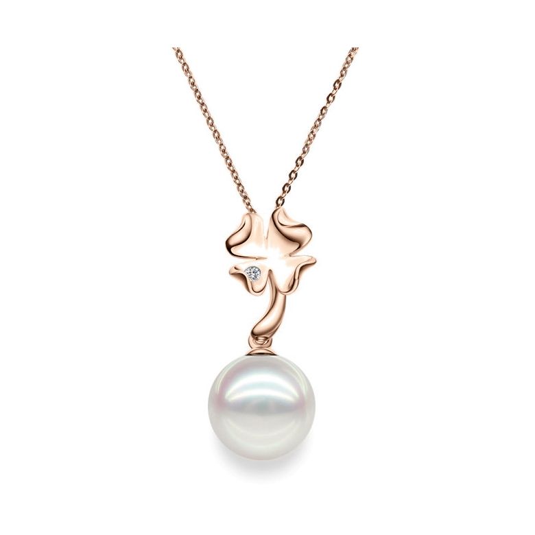 Ciondolo Trefle - Oro Rosa 18kt, Diamante e Perla Akoya - 1