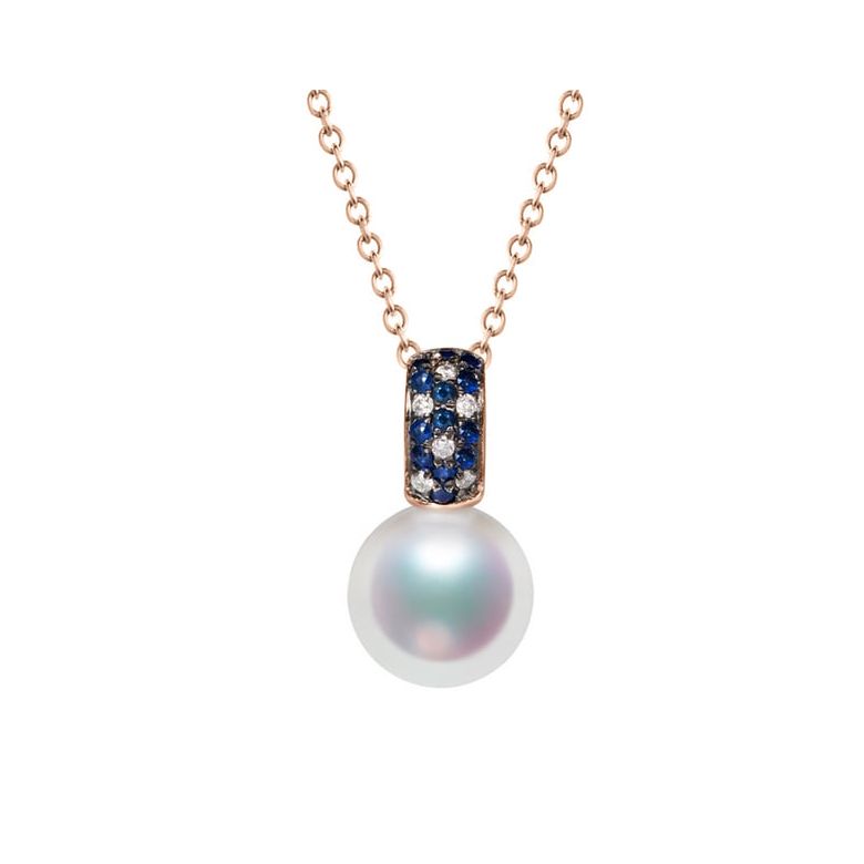 Ciondolo Kino - Oro Rosa 18kt, Zaffiri e Perla Akoya - 1