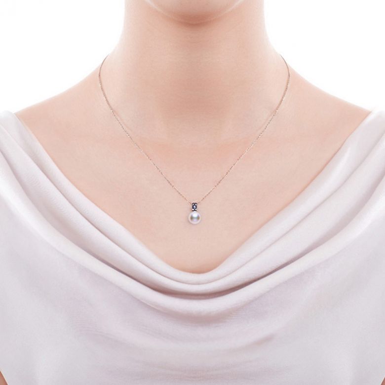 Ciondolo Kino - Oro Rosa 18kt, Zaffiri e Perla Akoya - 2