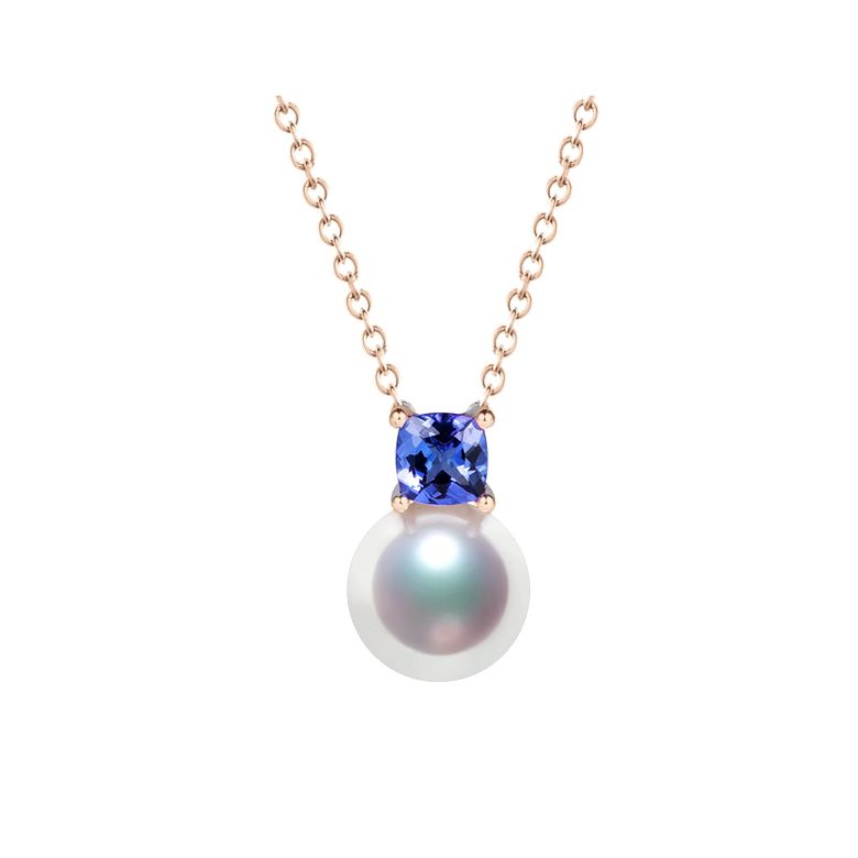 Ciondolo Ginza - Oro Rosa 18kt, Zaffiro e Perla Akoya - 1