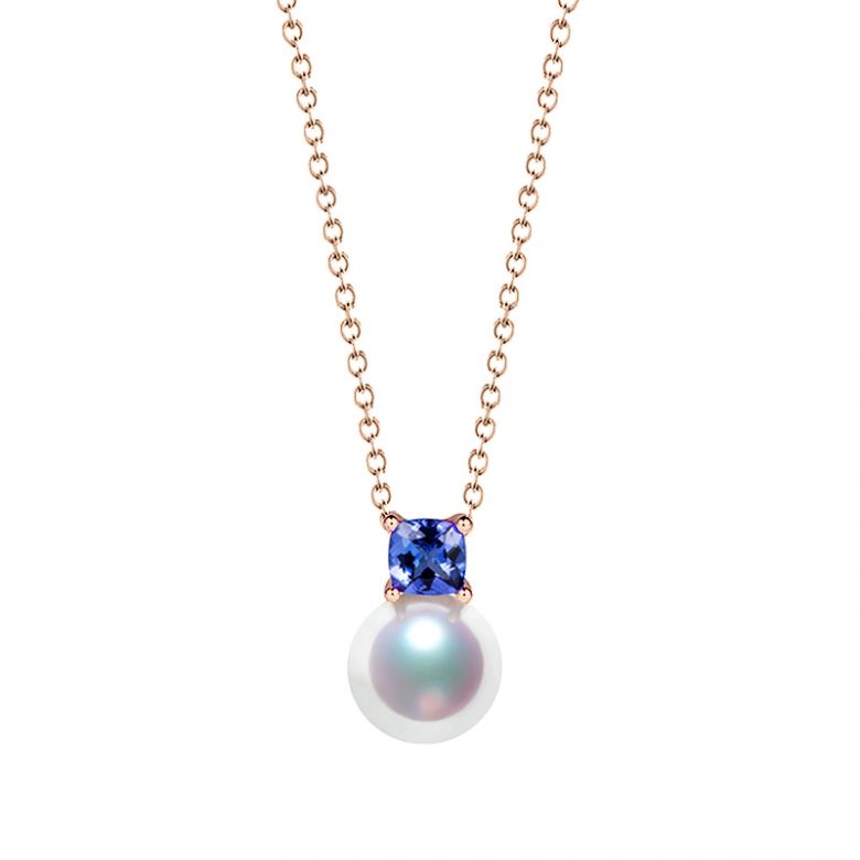 Ciondolo Ginza - Oro Rosa 18kt, Zaffiro e Perla Akoya - 2