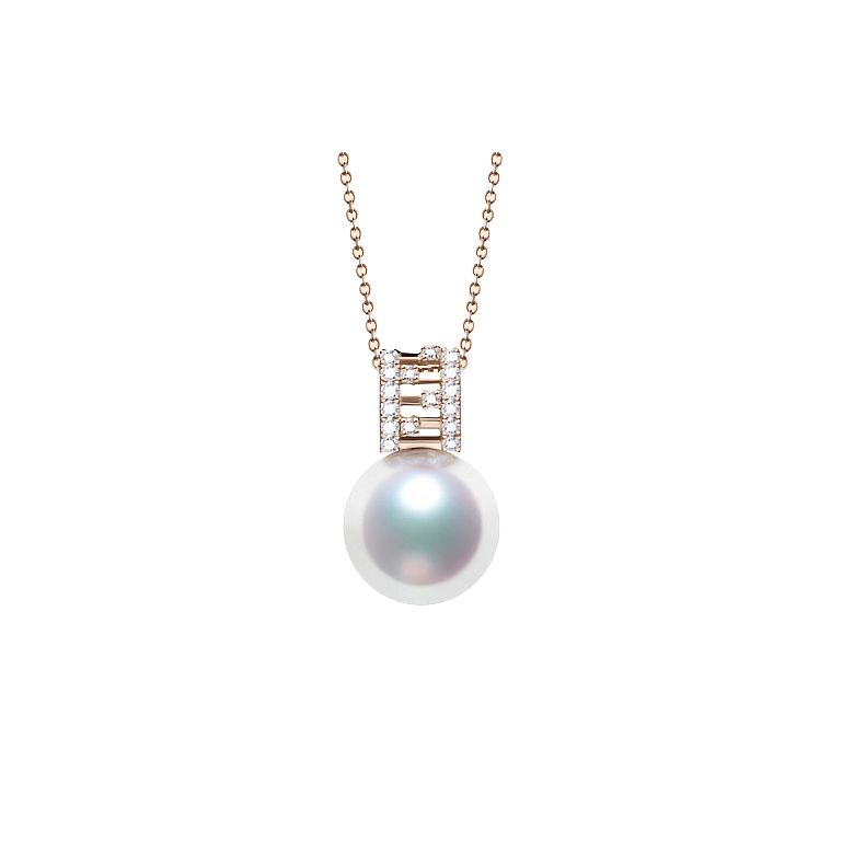 Ciondolo Mikiko - Oro Rosa 18k, Diamanti e Perla Akoya - 1