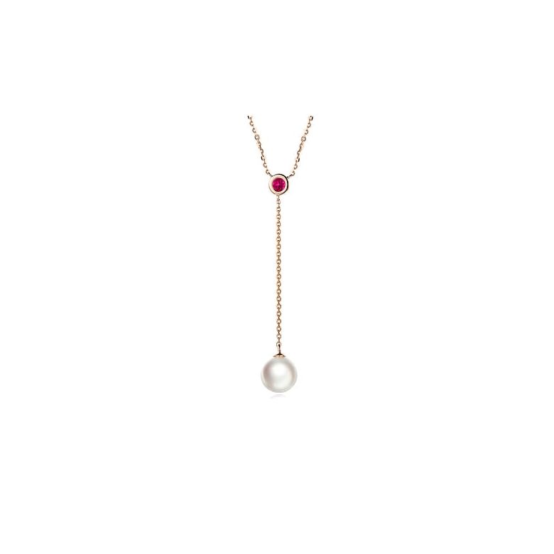 Ciondolo Yamato - Oro Rosa, Zaffiro Rosa e Perla Akoya - 1