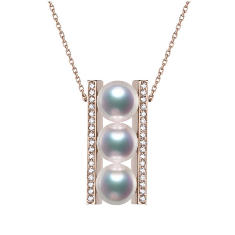 Ciondolo Otohiko - Oro Rosa 18kt, Diamanti e Perle Akoya - 1