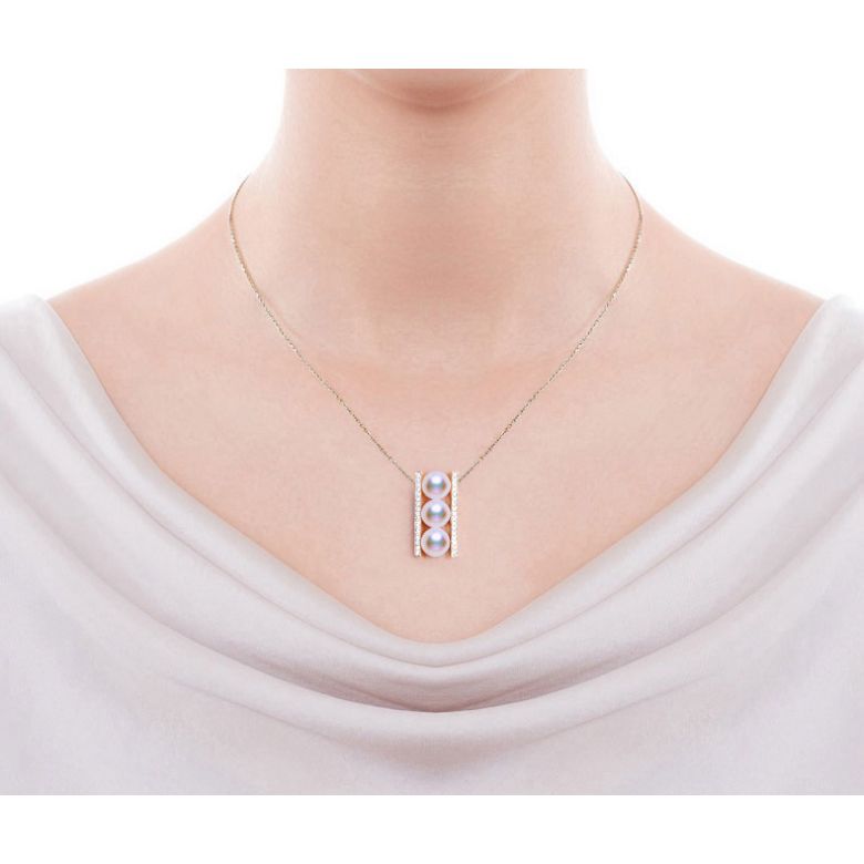 Ciondolo Otohiko - Oro Rosa 18kt, Diamanti e Perle Akoya - 3