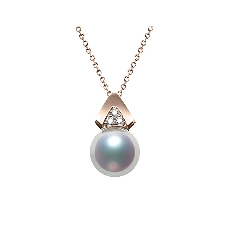 Ciondolo Tsuguka - Oro Rosa 18kt, Diamanti e Perla Akoya - 1