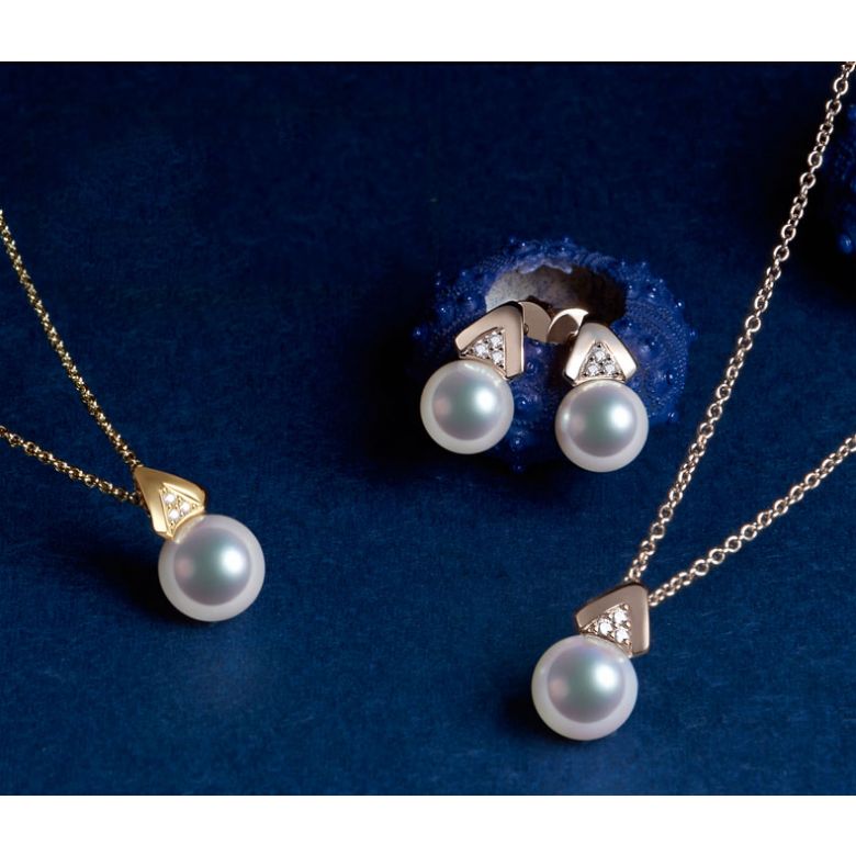 Ciondolo Tsuguka - Oro Rosa 18kt, Diamanti e Perla Akoya - 3