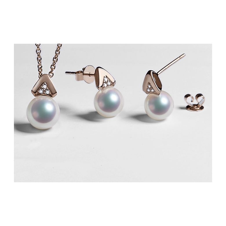 Ciondolo Tsuguka - Oro Rosa 18kt, Diamanti e Perla Akoya - 4