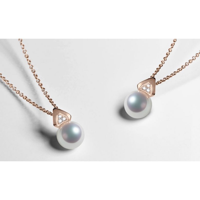 Ciondolo Tsuguka - Oro Rosa 18kt, Diamanti e Perla Akoya - 5