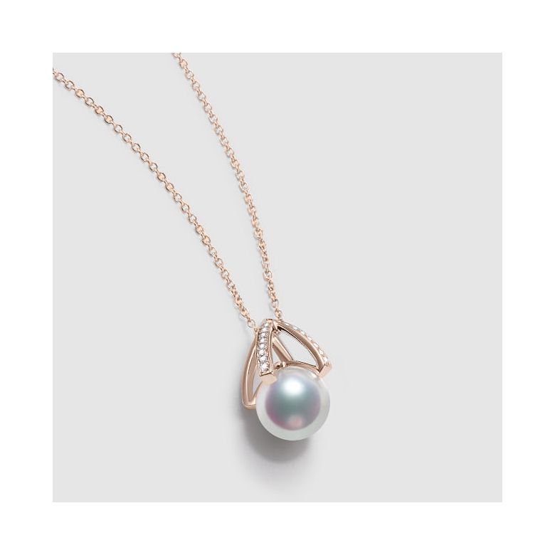 Ciondolo perle Akoya Giappone - Diamante, Oro rosa - Masako - 4