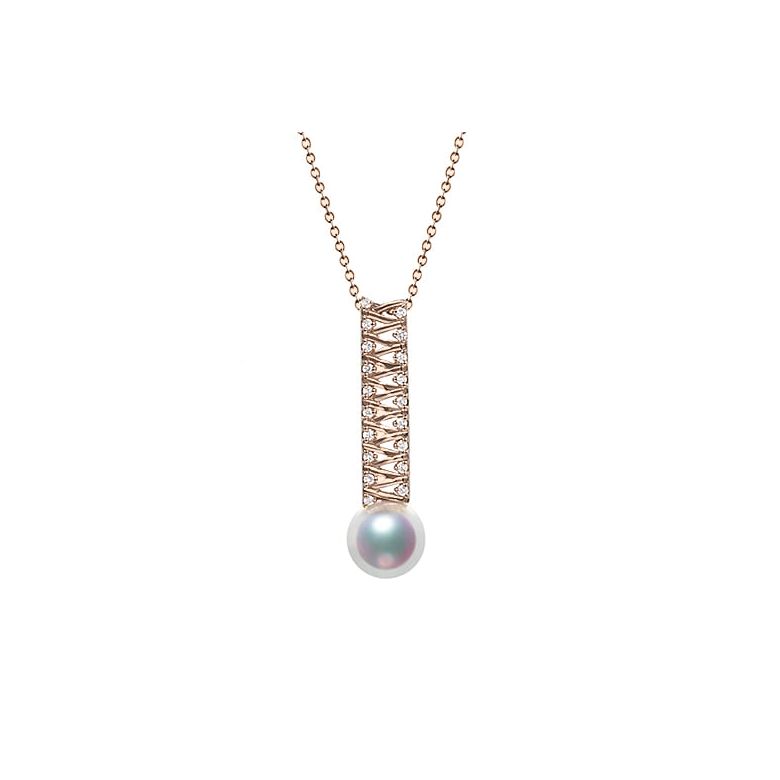 Ciondolo Hatsune Miku - Oro Rosa 18kt, Diamanti e Perla Akoya - 1