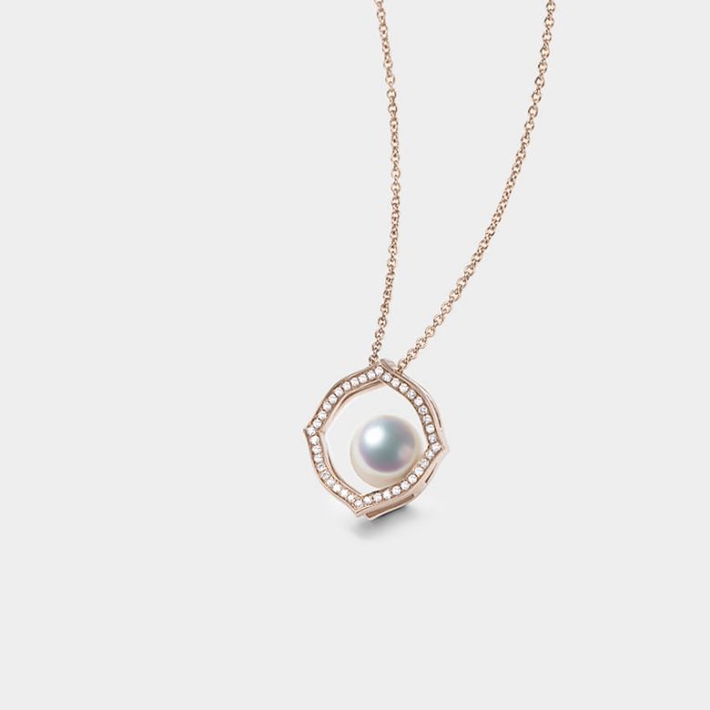 Ciondolo Coco - Oro Rosa 18k, Diamanti e Perla Akoya - 2