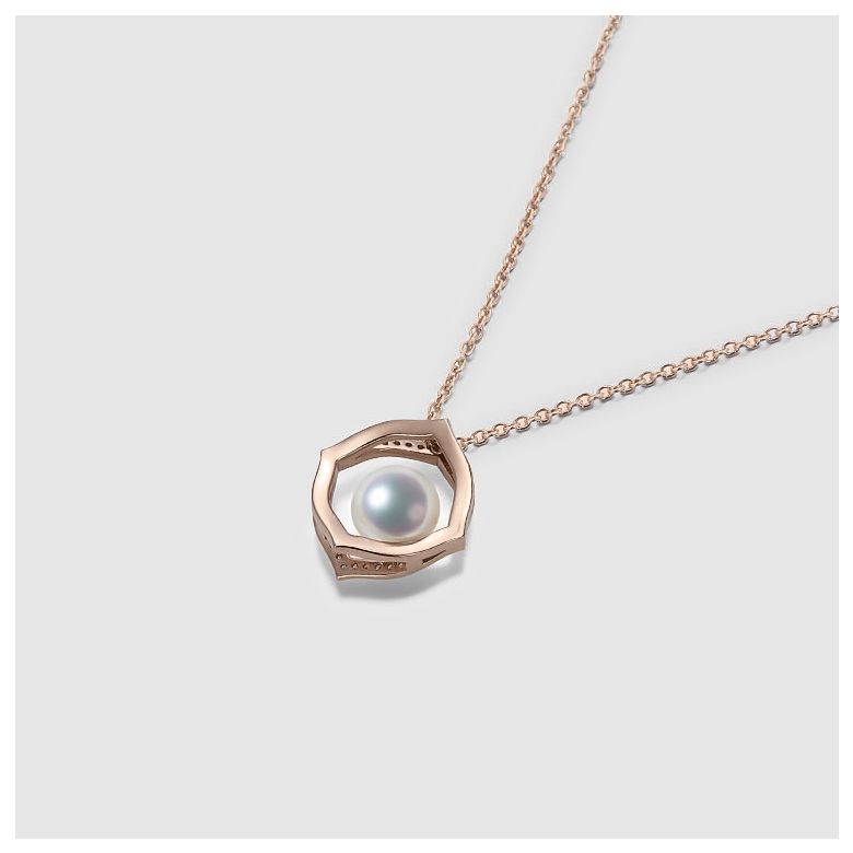 Ciondolo Coco - Oro Rosa 18k, Diamanti e Perla Akoya - 3