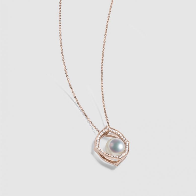 Ciondolo Coco - Oro Rosa 18k, Diamanti e Perla Akoya - 5