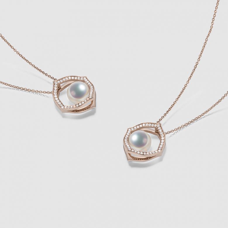Ciondolo Coco - Oro Rosa 18k, Diamanti e Perla Akoya - 6