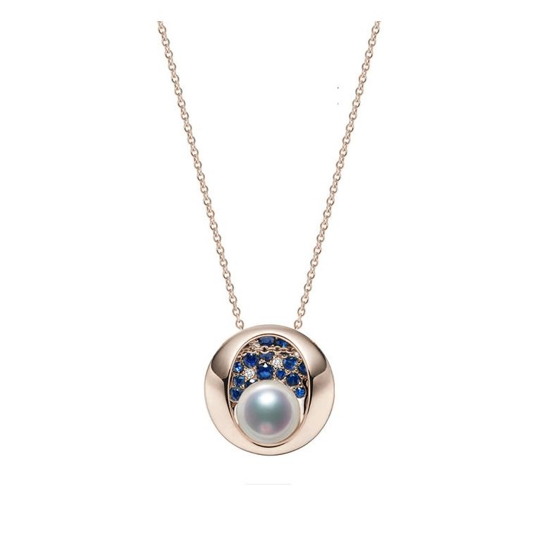 Ciondolo Seiza - Oro Rosa 18kt, Zaffiri e Perla Akoya - 1