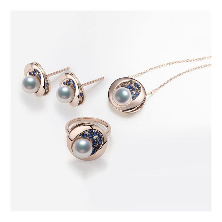 Ciondolo Seiza - Oro Rosa 18kt, Zaffiri e Perla Akoya - 6
