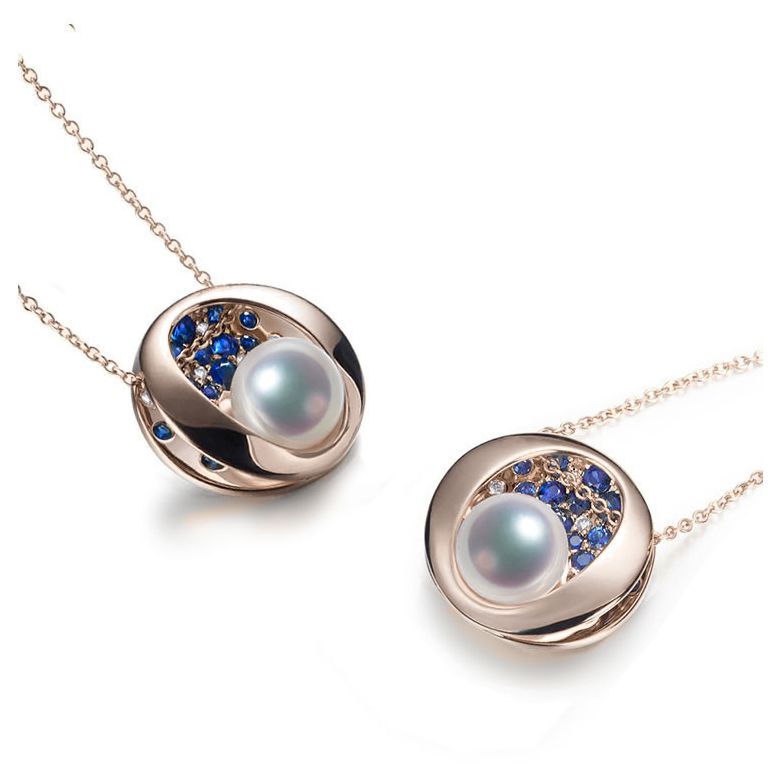 Ciondolo Seiza - Oro Rosa 18kt, Zaffiri e Perla Akoya - 7