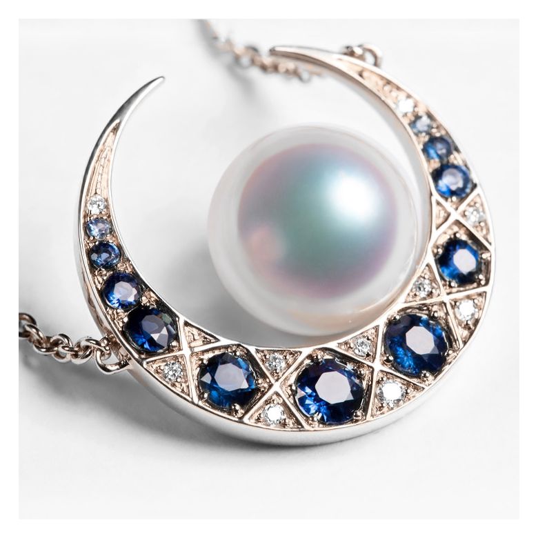 Ciondolo Mikadzuki - Perla Akoya Bianca & Oro Rosa 18kt - 7