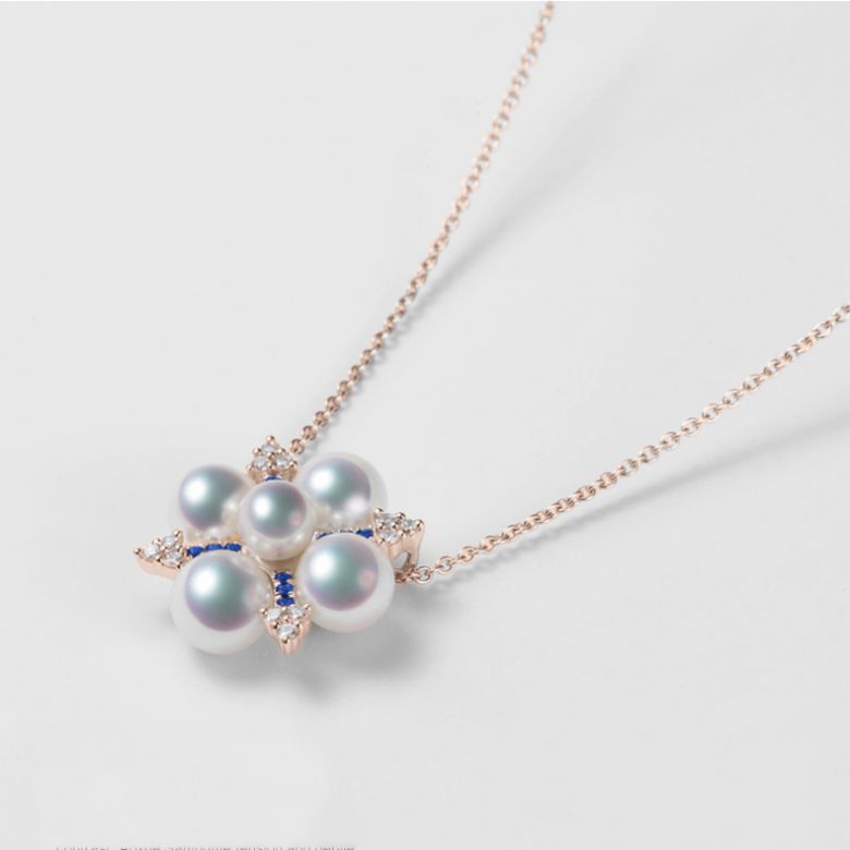 Ciondolo Voyage stellaire I Perla Akoya Oro rosa Diamante Zaffiro - 1