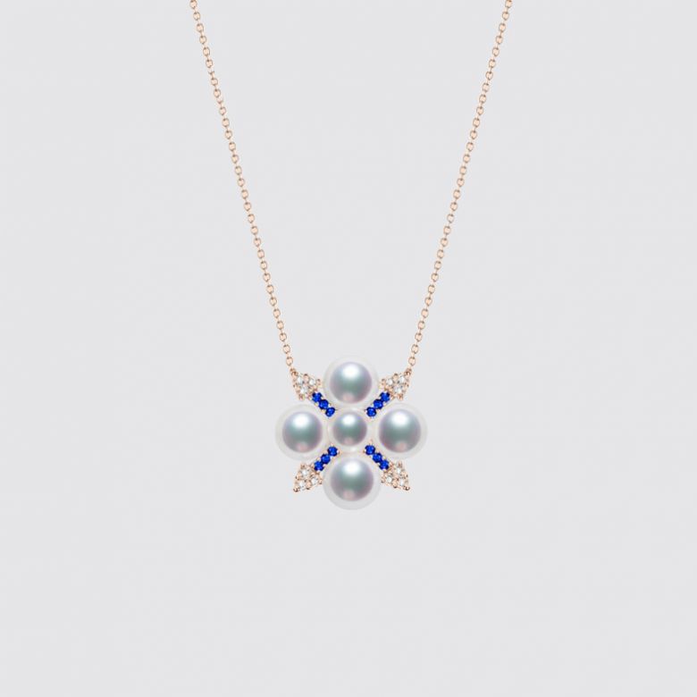 Ciondolo Voyage stellaire I Perla Akoya Oro rosa Diamante Zaffiro - 3