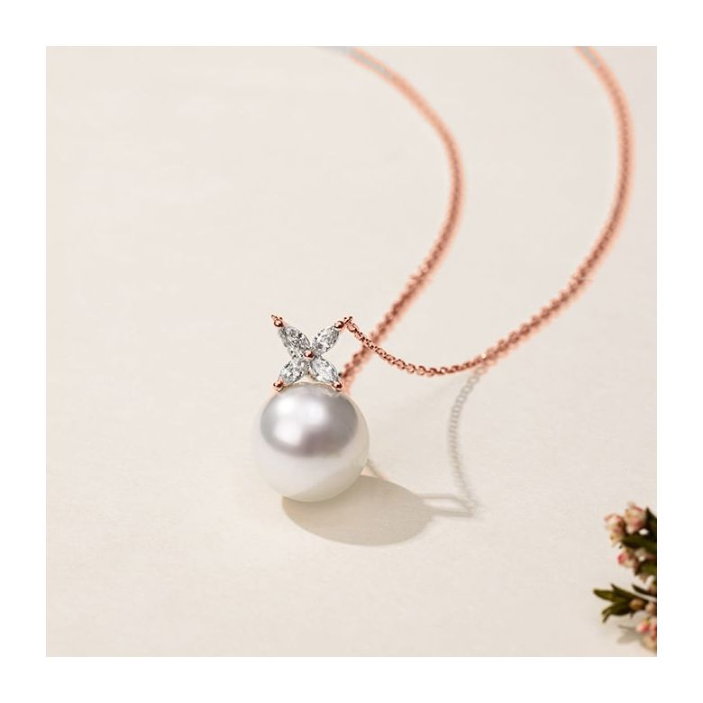 Ciondolo Symphonie Nuptiale - Oro Rosa, Diamanti e Perla Akoya - 2