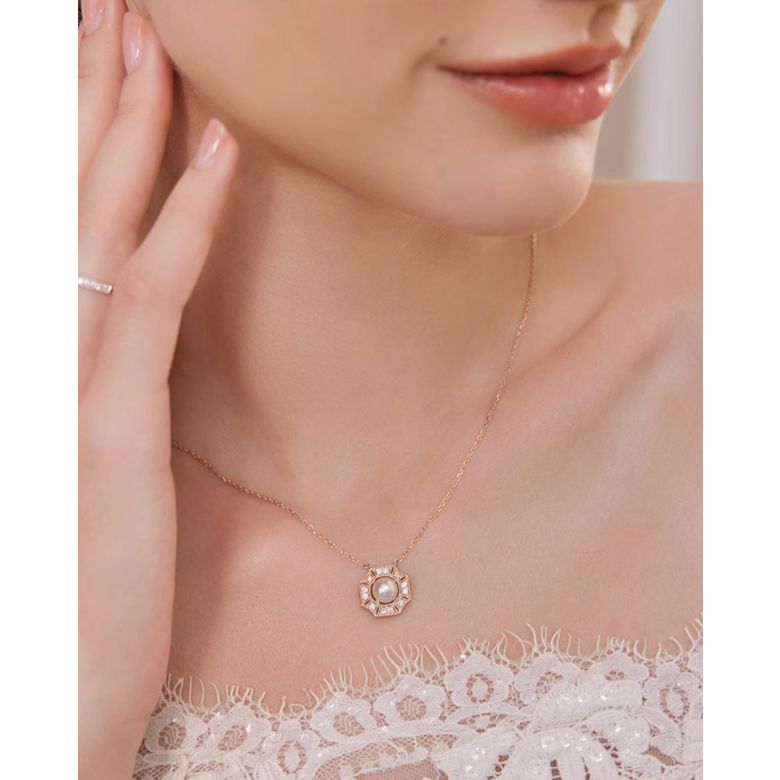 Ciondolo Geometria Préciosa - Perla Akoya, Oro rosa, Diamante - 1