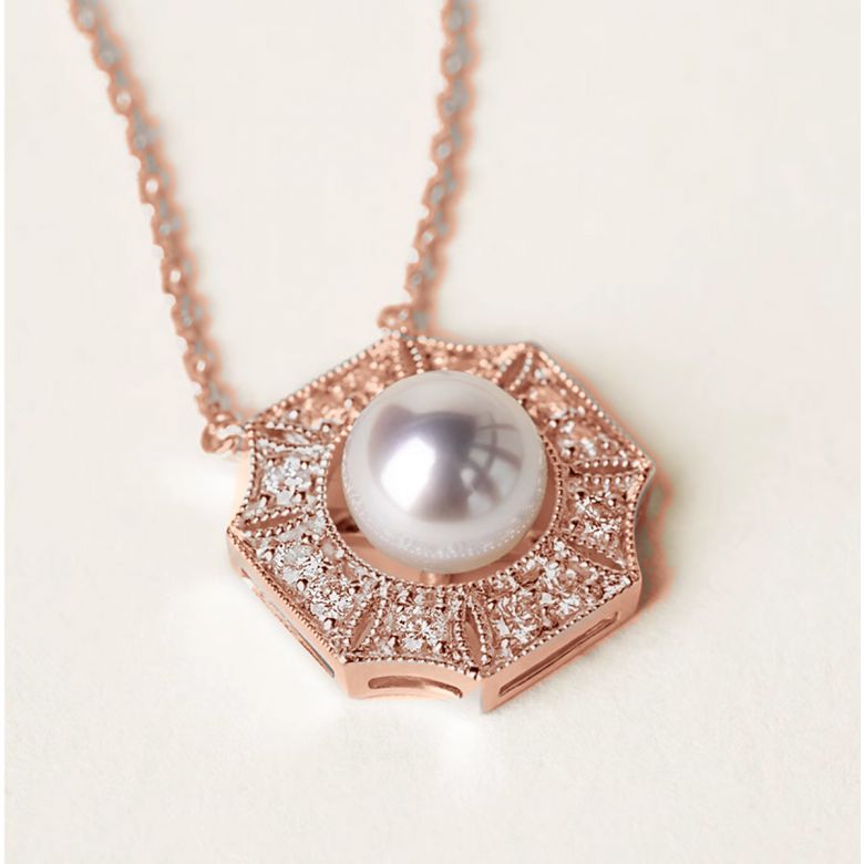 Ciondolo Geometria Préciosa - Perla Akoya, Oro rosa, Diamante - 2