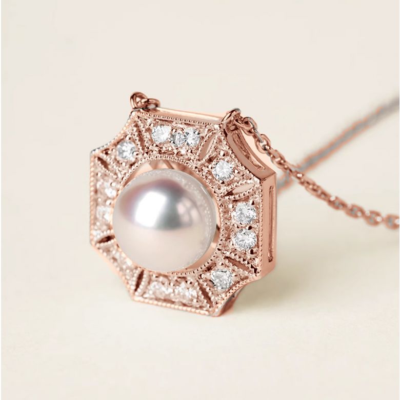 Ciondolo Geometria Préciosa - Perla Akoya, Oro rosa, Diamante - 3