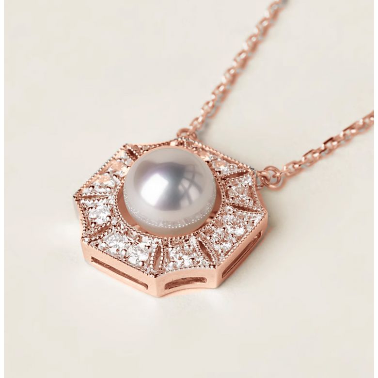 Ciondolo Geometria Préciosa - Perla Akoya, Oro rosa, Diamante - 4