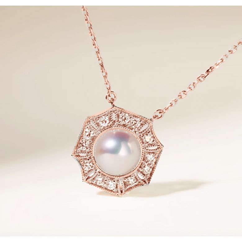 Ciondolo Geometria Préciosa - Perla Akoya, Oro rosa, Diamante - 6
